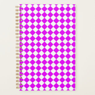 Pink White Chequered Diamond Pattern Planner