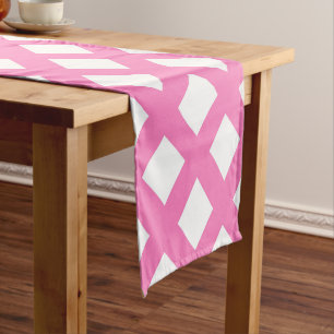 Pink White Chequered Diamond Pattern Short Table Runner