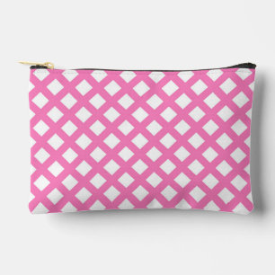 Pink White Chequered Diamond Pattern Small Accessory Pouch