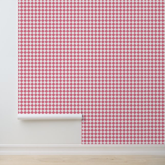 Pink White Chequered Diamond Pattern Wallpaper (Application)