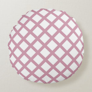 Pink White Chequered Diamond Stripes Pattern Round Pillow