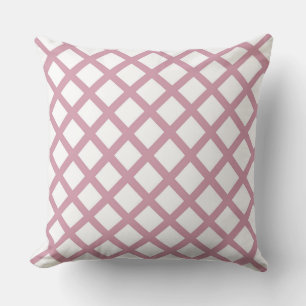Pink White Chequered Diamond Stripes Pattern Throw Pillow