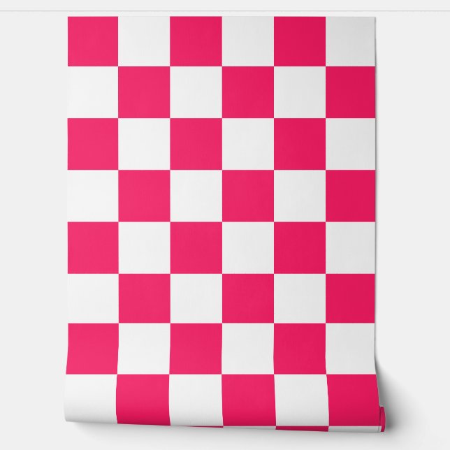 Pink White Chequered Pattern  Wallpaper (Unrolling)