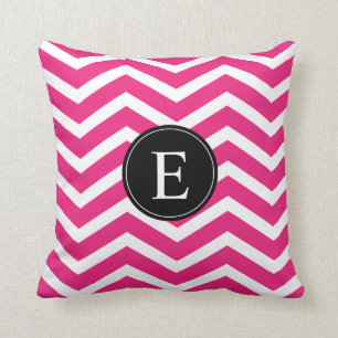 Pink White Chevron Black Monogram Throw Pillow