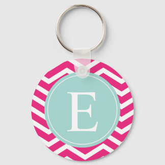 Pink White Chevron Mint Teal Monogram Keychain