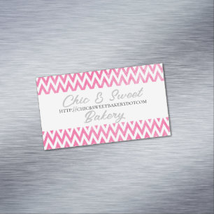 Pink White Chevron Monogram Magnetic Business Card