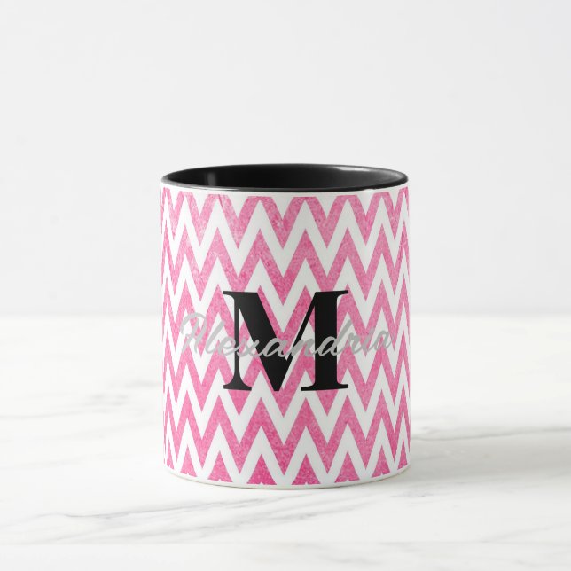 Pink White Chevron Monogram Mug (Center)
