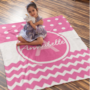 Pink White Chevron Monogram Personalized Fleece Blanket