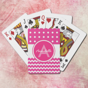Pink White Chevron Monogram Personalized Playing Cards