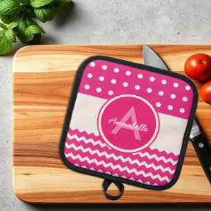 Pink White Chevron Monogram Personalized Pot Holder