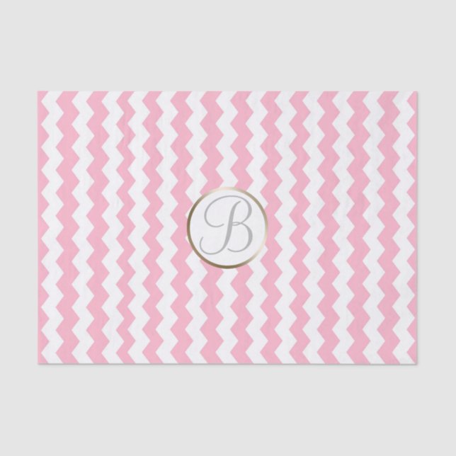 Pink White Chevron Print Monogram Letter Initial Tissue Paper (Front)
