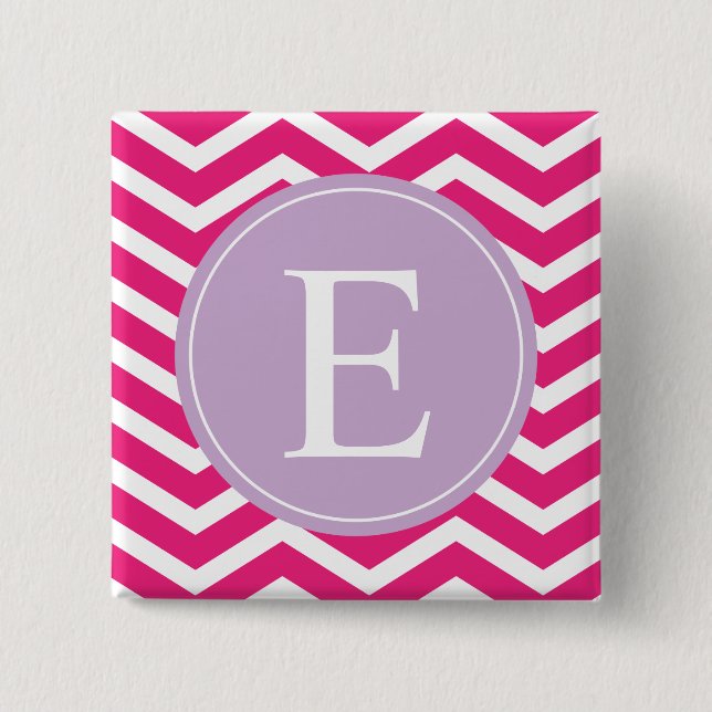 Pink White Chevron Purple Monogram 2 Inch Square Button (Front)