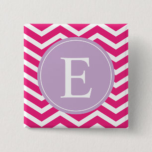 Pink White Chevron Purple Monogram 2 Inch Square Button