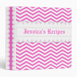 Pink, white chevron with scalloped borders recipe binder