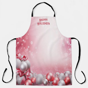 Pink White Christmas Balls Holiday Apron