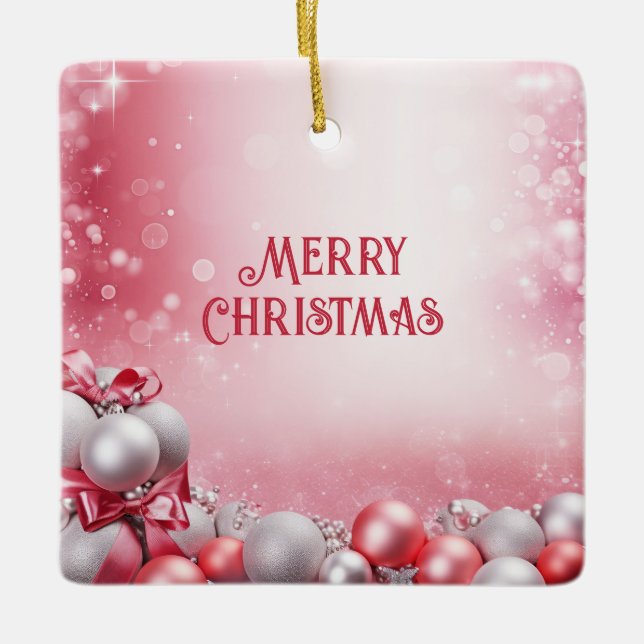 Pink White Christmas Balls Holiday Ornament (Front)