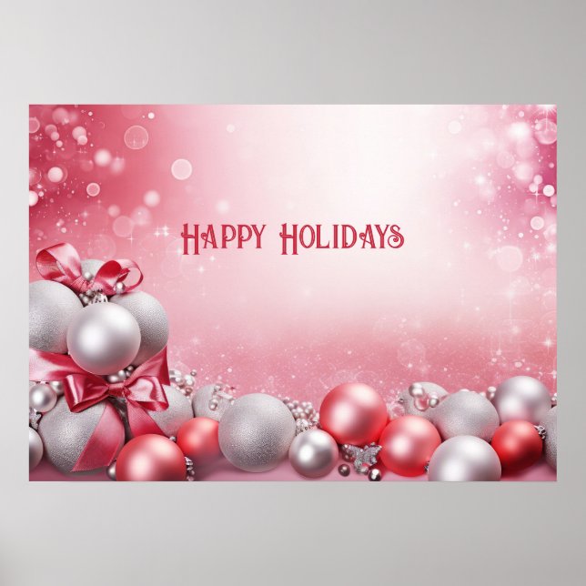 Pink White Christmas Balls Holiday Poster (Front)