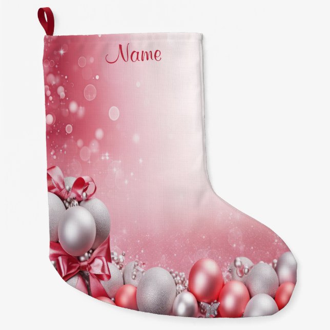 Pink White Christmas Balls Holiday Stocking (Front)