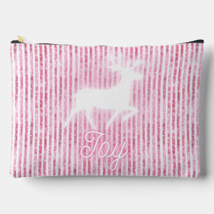 Pink & White Christmas Joy Reindeer Accessory Pouch