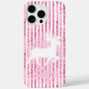 Pink & White Christmas Joy Reindeer iPhone 16 Pro Max Case