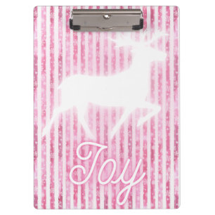 Pink & White Christmas Joy Reindeer Clipboard