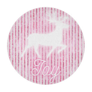 Pink & White Christmas Joy Reindeer Cutting Board
