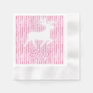 Pink & White Christmas Joy Reindeer Napkin