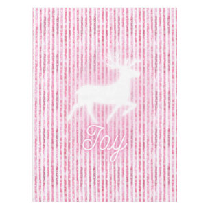 Pink & White Christmas Joy Reindeer Tablecloth