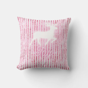 Pink & White Christmas Joy Reindeer Throw Pillow