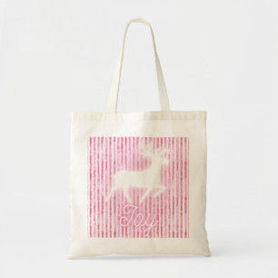 Pink & White Christmas Joy Reindeer Tote Bag
