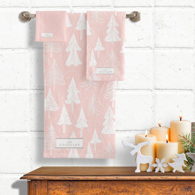 Pink White Christmas Pattern#6 ID1009 Bath Towel Set (Creator Uploaded)