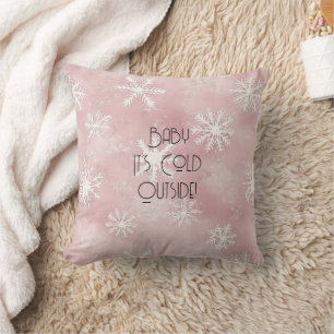 Pink White Christmas Snowflakes Stripes  Throw Pillow