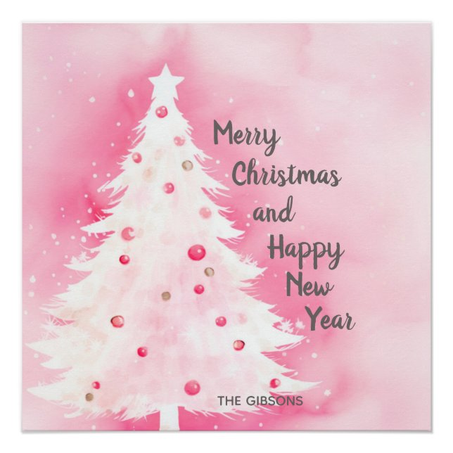 Pink White Christmas Tree Poster (Front)