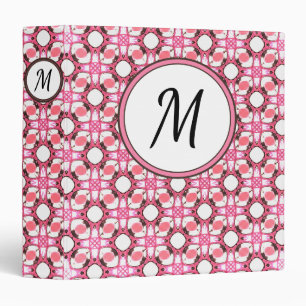 Pink White Circle Geometric Pattern Monogram Binder