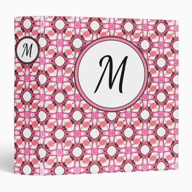 Pink White Circle Geometric Pattern Monogram Binder (Front/Spine)