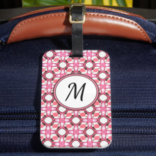 Pink White Circle Geometric Pattern Monogram Luggage Tag