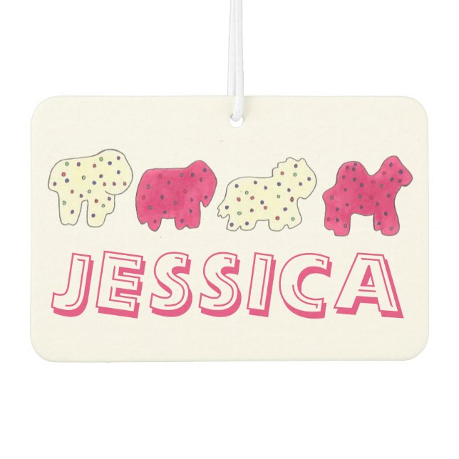 Pink White Circus Zoo Animal Cookies Crackers Air Freshener (Front)