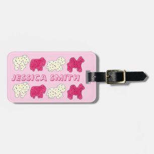 Pink White Circus Zoo Animal Cookies Crackers Luggage Tag
