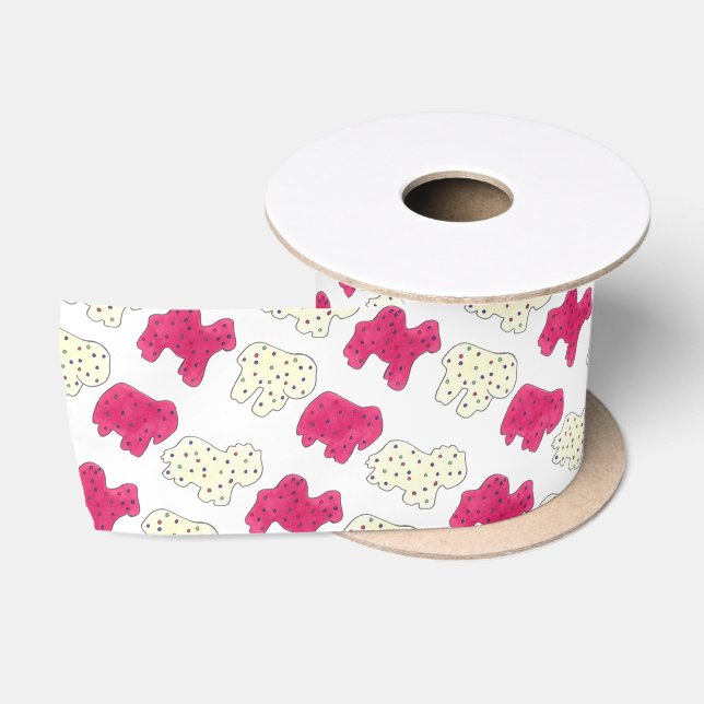 Pink White Circus Zoo Animal Cookies Crackers Satin Ribbon (Spool)