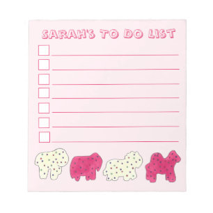 Pink White Circus Zoo Animal Crackers To Do List Notepad