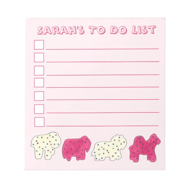 Pink White Circus Zoo Animal Crackers To Do List Notepad (Front)