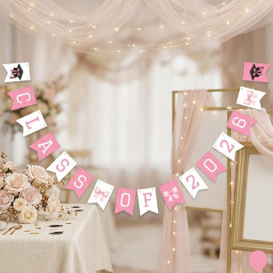 Pink & White Class Of 2026 Graduation Party Bunting Flags