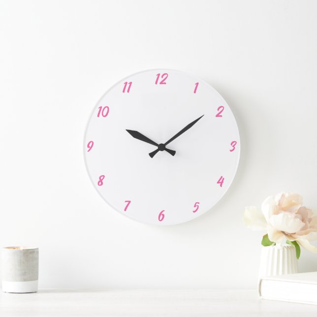 Pink White Classy Elegant Custom Colour Cute Gift Large Clock (Home)