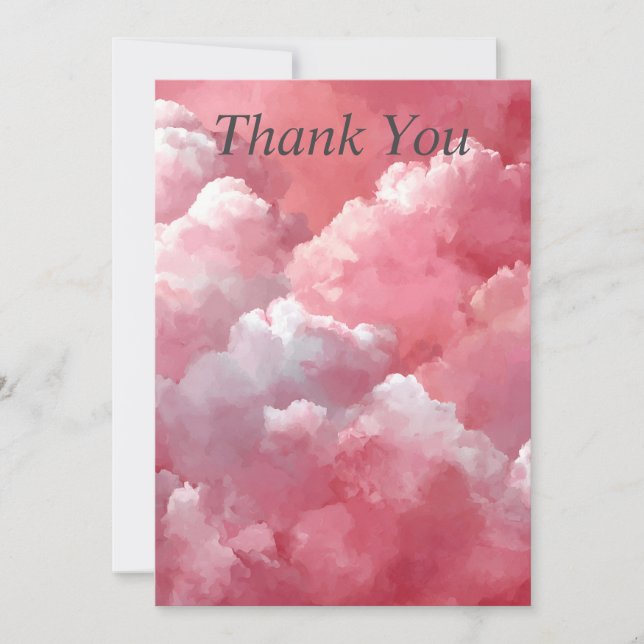 Pink & White Clouds Thank You Card (Front)