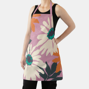 Pink White Color Pop Daisies Artistic Floral  Apron