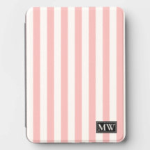 Pink White Colourful Stripes Monogrammed Initials