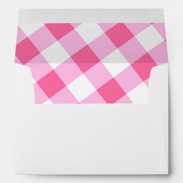 Pink & White Country Gingham Chequered Invitation Envelopes (Back (Bottom))