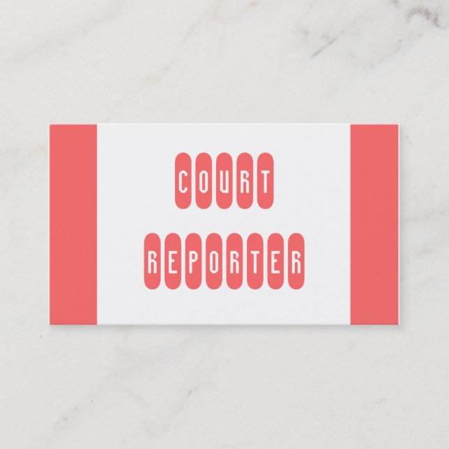 Pink white Court Reporter custom business cards (Front)