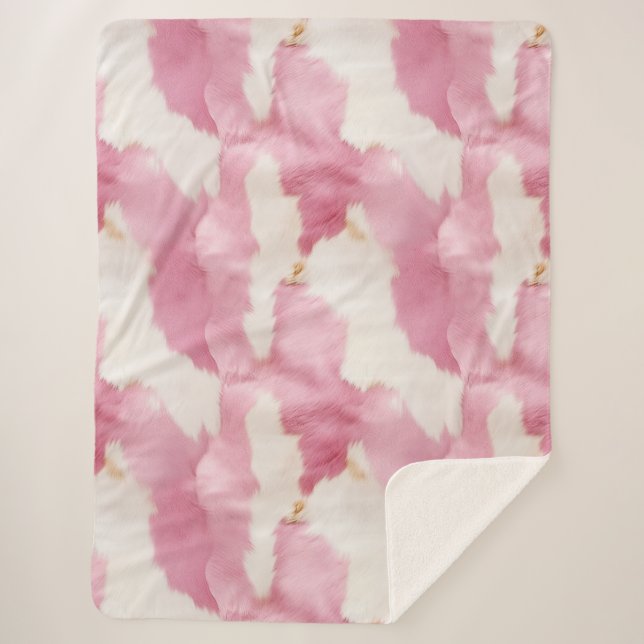 Pink White Cowhide Animal Sherpa Blanket (Front)