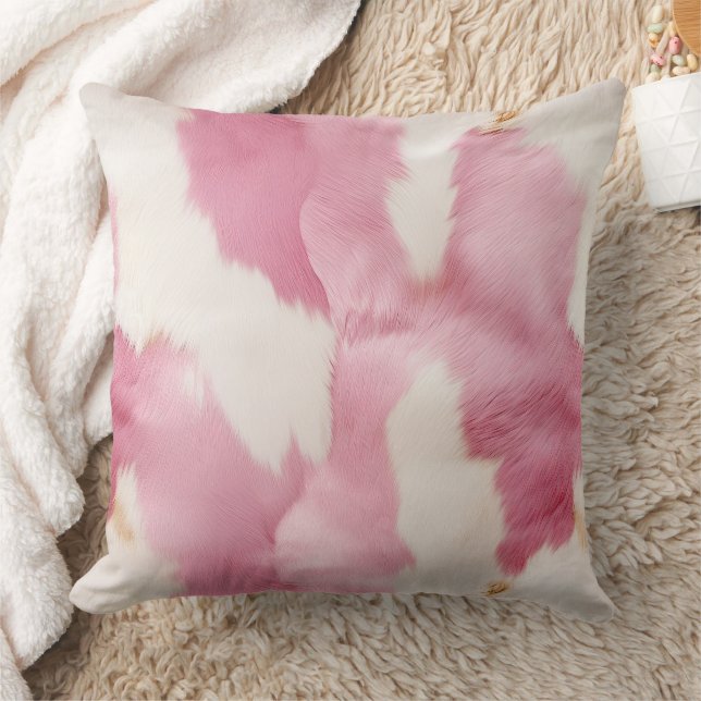 Pink White Cowhide Animal Throw Pillow (Blanket)